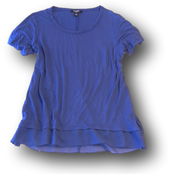 Scoop neck tunic length tee with chiffon detail at bottom hem - Picture 1 of 3